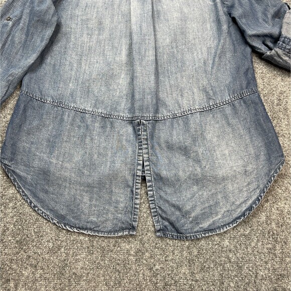 Anthropologie Cloth & Stone Top Size Medium Split Back Chambray Roll Tab Sleeve - Picture 5 of 9